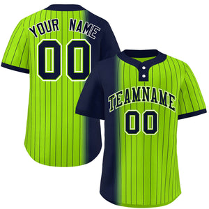 Custom Navy Neon Green Gradient Stripe Fashion Authentic Two-Button Baseball Jersey