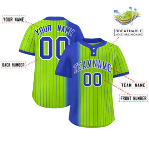 Custom Royal Neon Green Gradient Stripe Fashion Authentic Two-Button Baseball Jersey