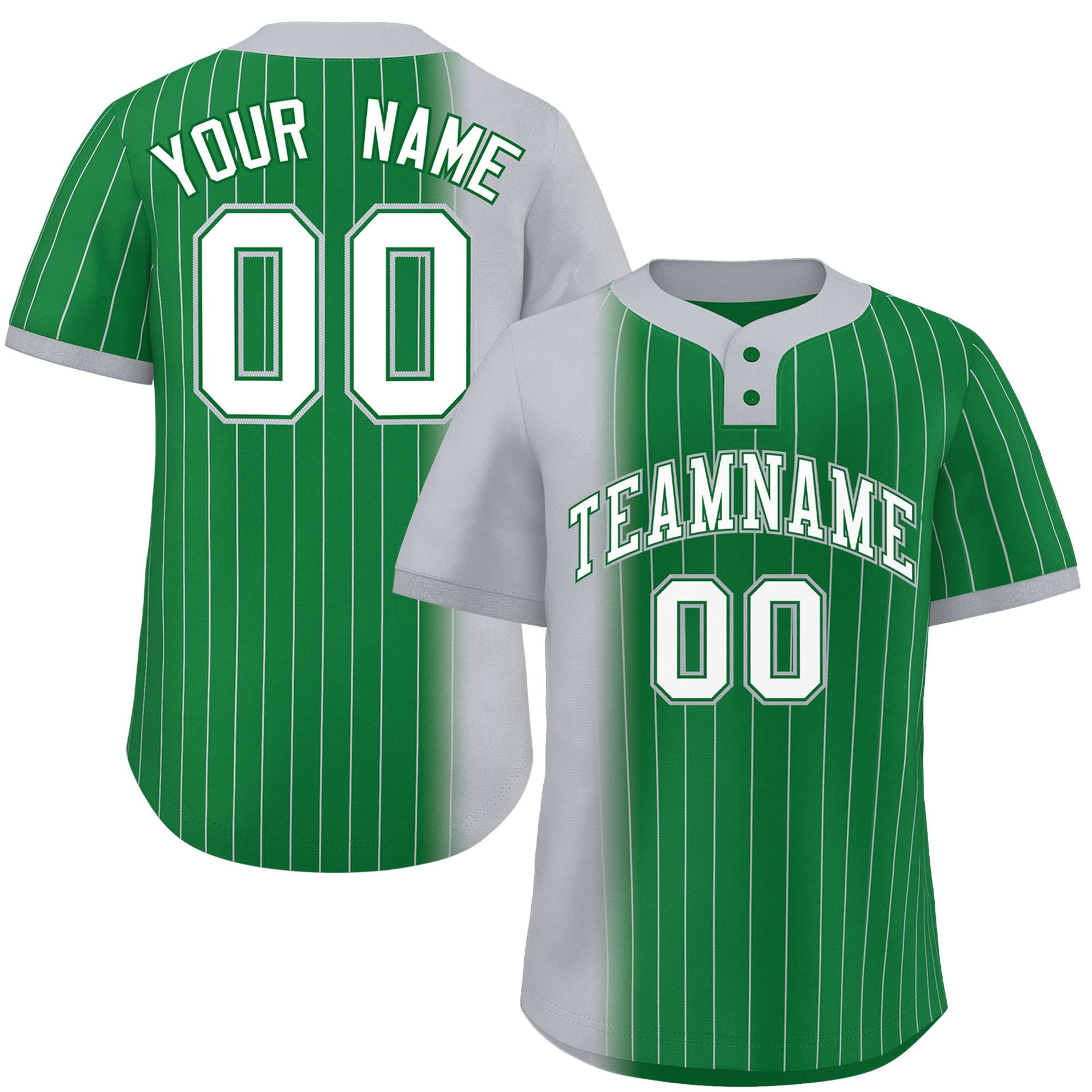 Custom Gray Kelly Green Gradient Stripe Fashion Authentic Two-Button Baseball Jersey