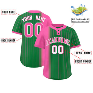 Custom Pink Kelly Green Gradient Stripe Fashion Authentic Two-Button Baseball Jersey