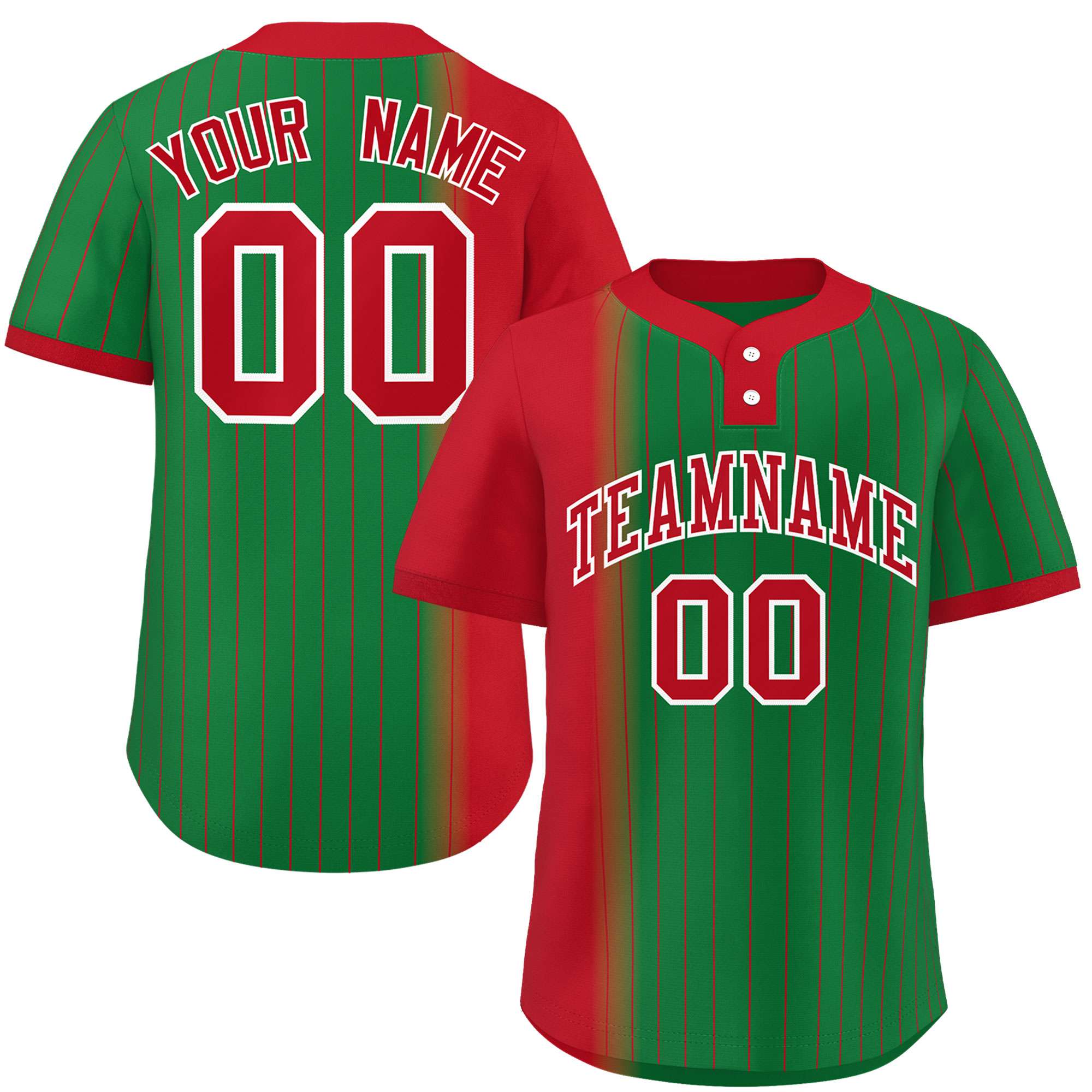 Custom Red Kelly Green Gradient Stripe Fashion Authentic Two-Button Baseball Jersey