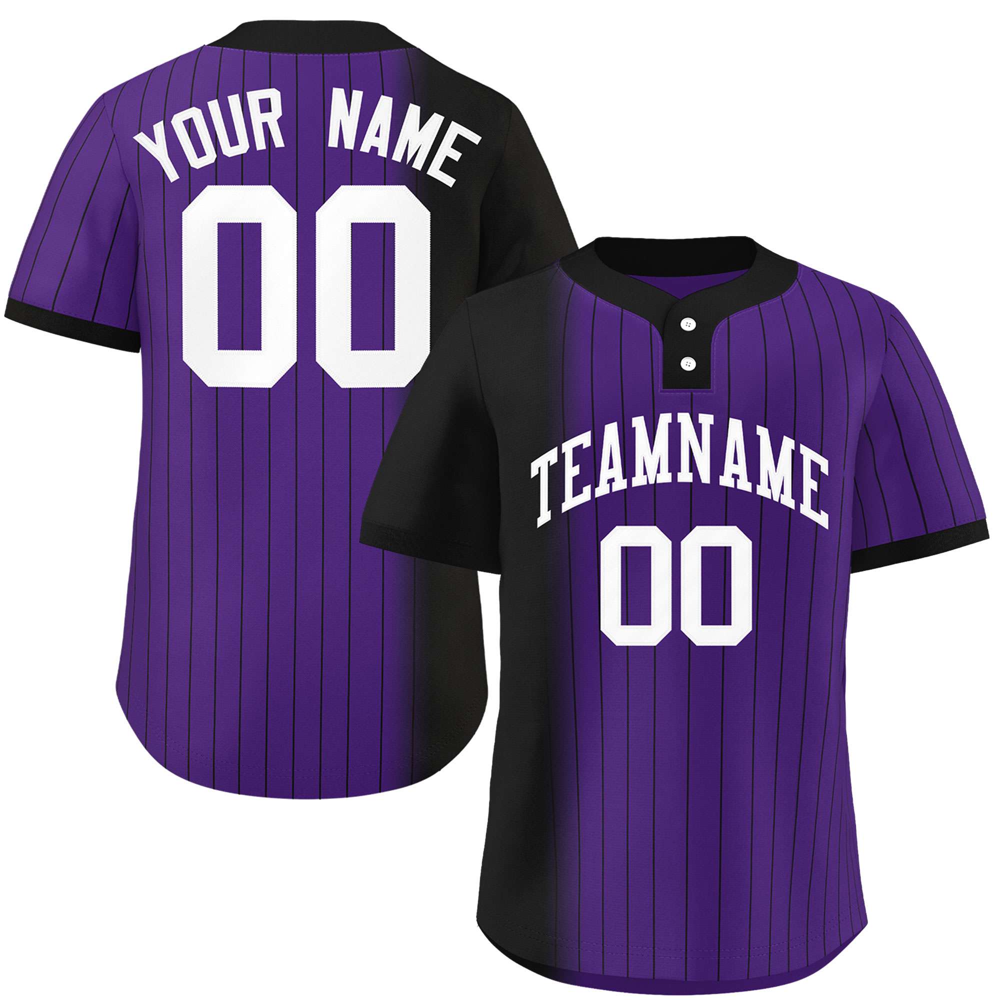 Custom Black Purple Gradient Stripe Fashion Authentic Two-Button Baseball Jersey