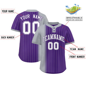 Custom Gray Purple Gradient Stripe Fashion Authentic Two-Button Baseball Jersey