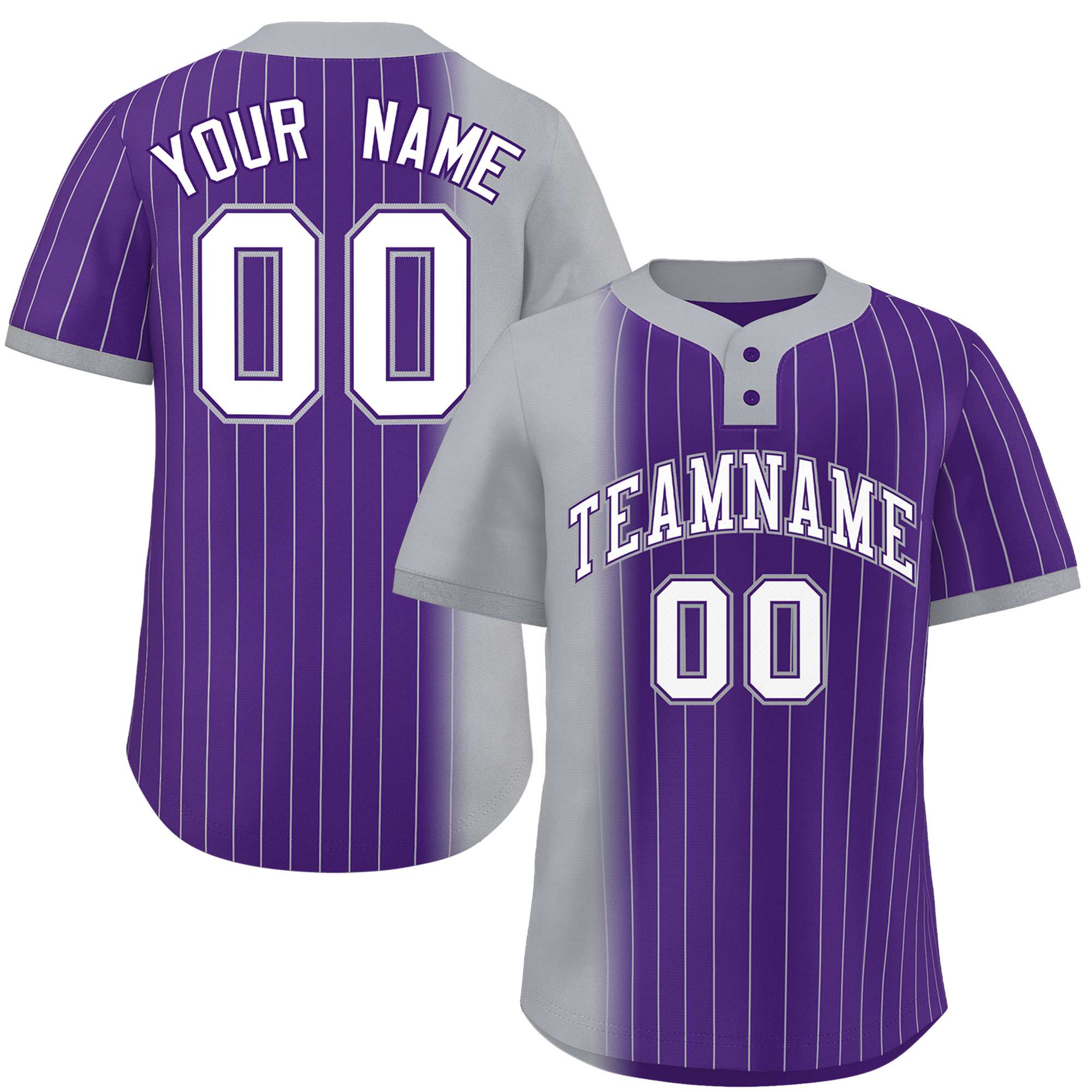 Custom Gray Purple Gradient Stripe Fashion Authentic Two-Button Baseball Jersey