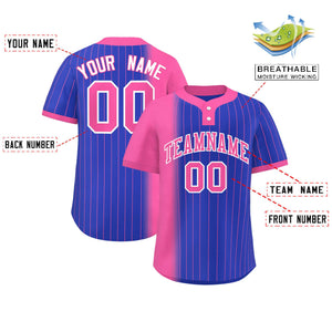 Custom Pink Royal Gradient Stripe Fashion Authentic Two-Button Baseball Jersey