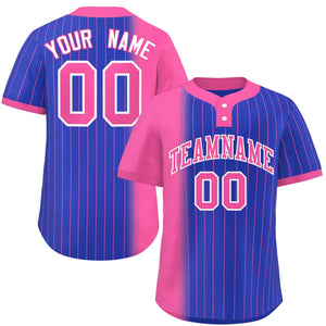 Custom Pink Royal Gradient Stripe Fashion Authentic Two-Button Baseball Jersey