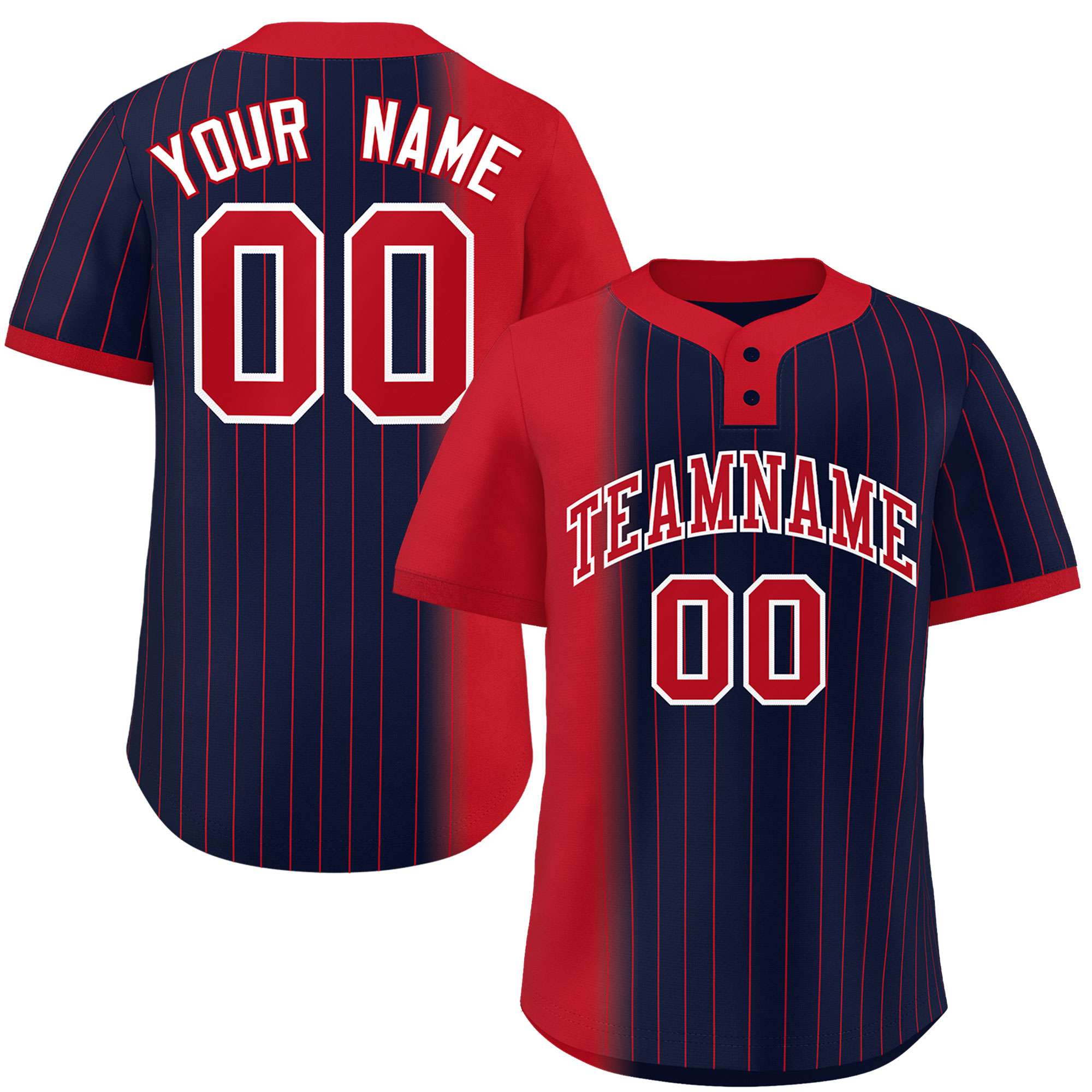 Custom Red Navy Gradient Stripe Fashion Authentic Two-Button Baseball Jersey