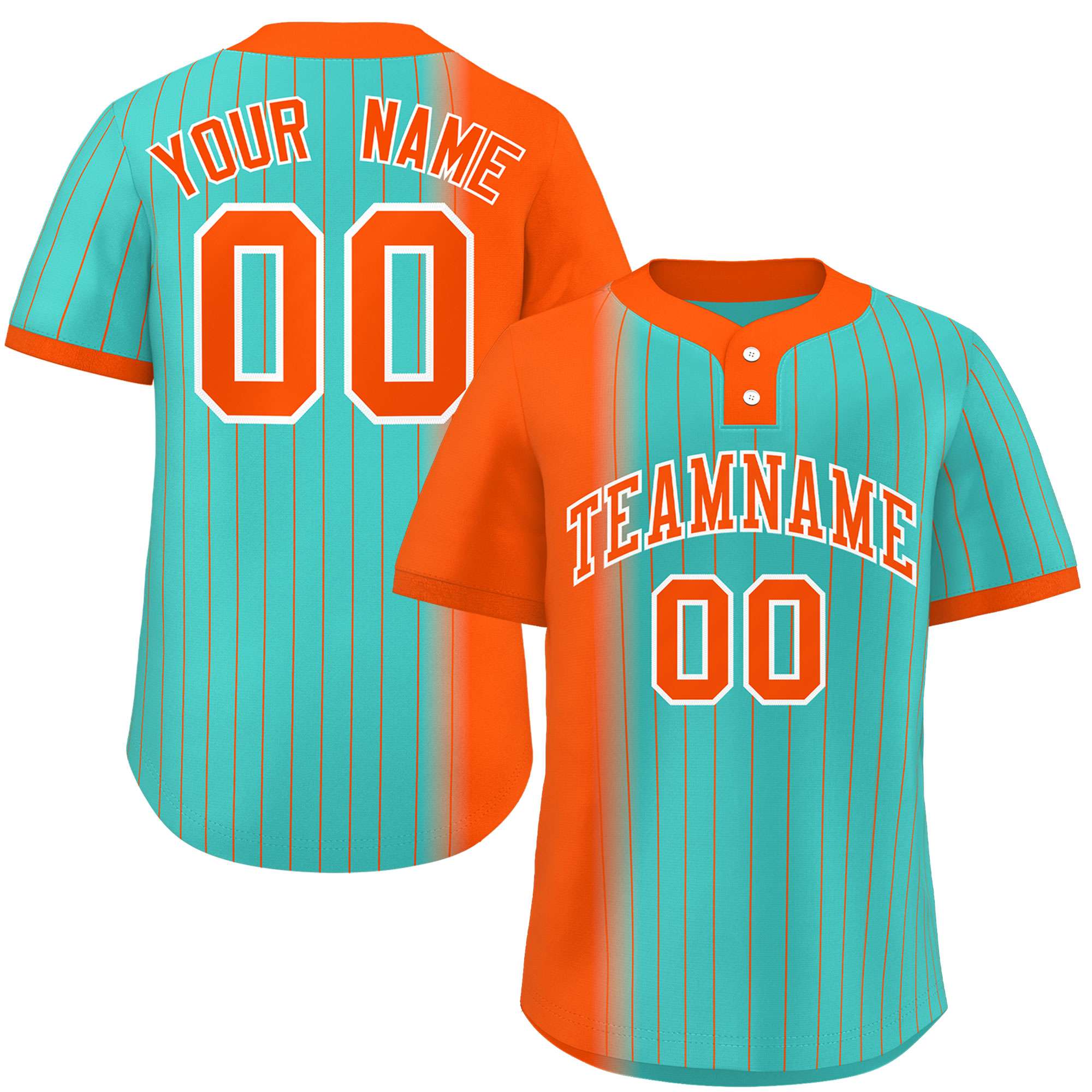 Custom Orange Aqua Gradient Stripe Fashion Authentic Two-Button Baseball Jersey