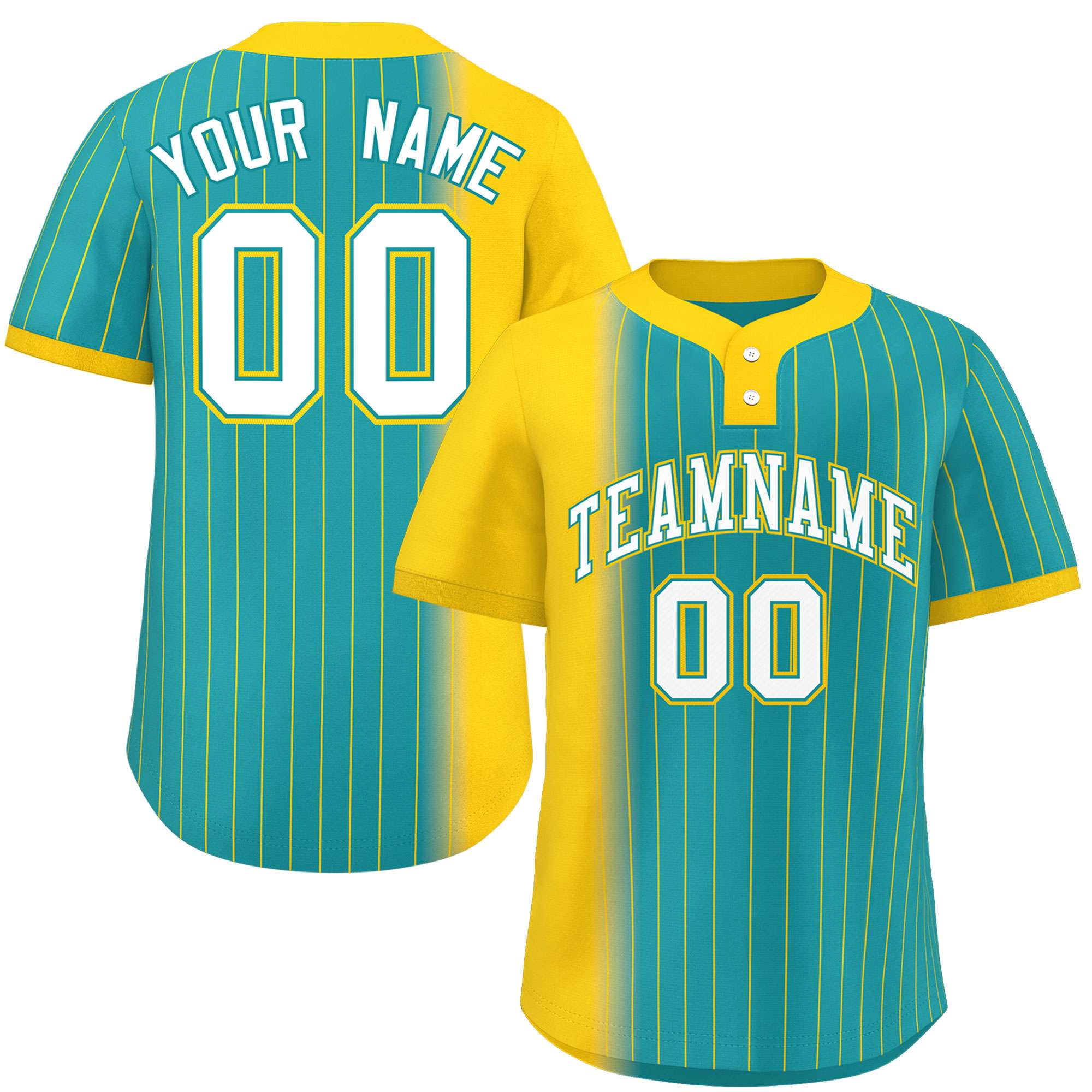 Custom Gold Aqua Gradient Stripe Fashion Authentic Two-Button Baseball Jersey