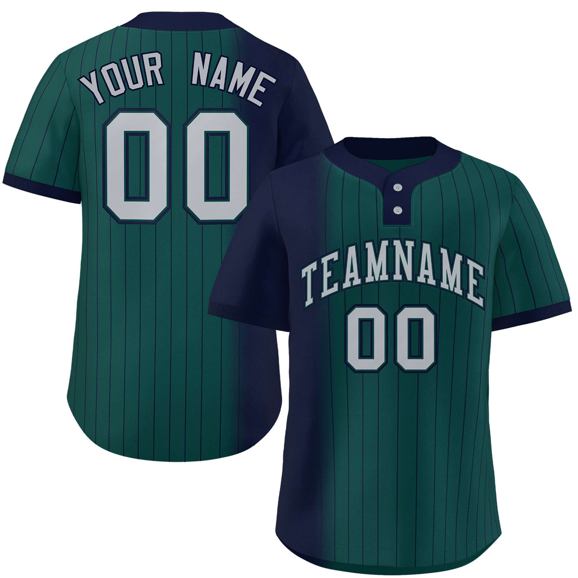 Custom Navy Midnight Green Gradient Stripe Fashion Authentic Two-Button Baseball Jersey