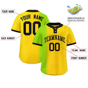 Custom Neon Green Gold Gradient Stripe Fashion Authentic Two-Button Baseball Jersey