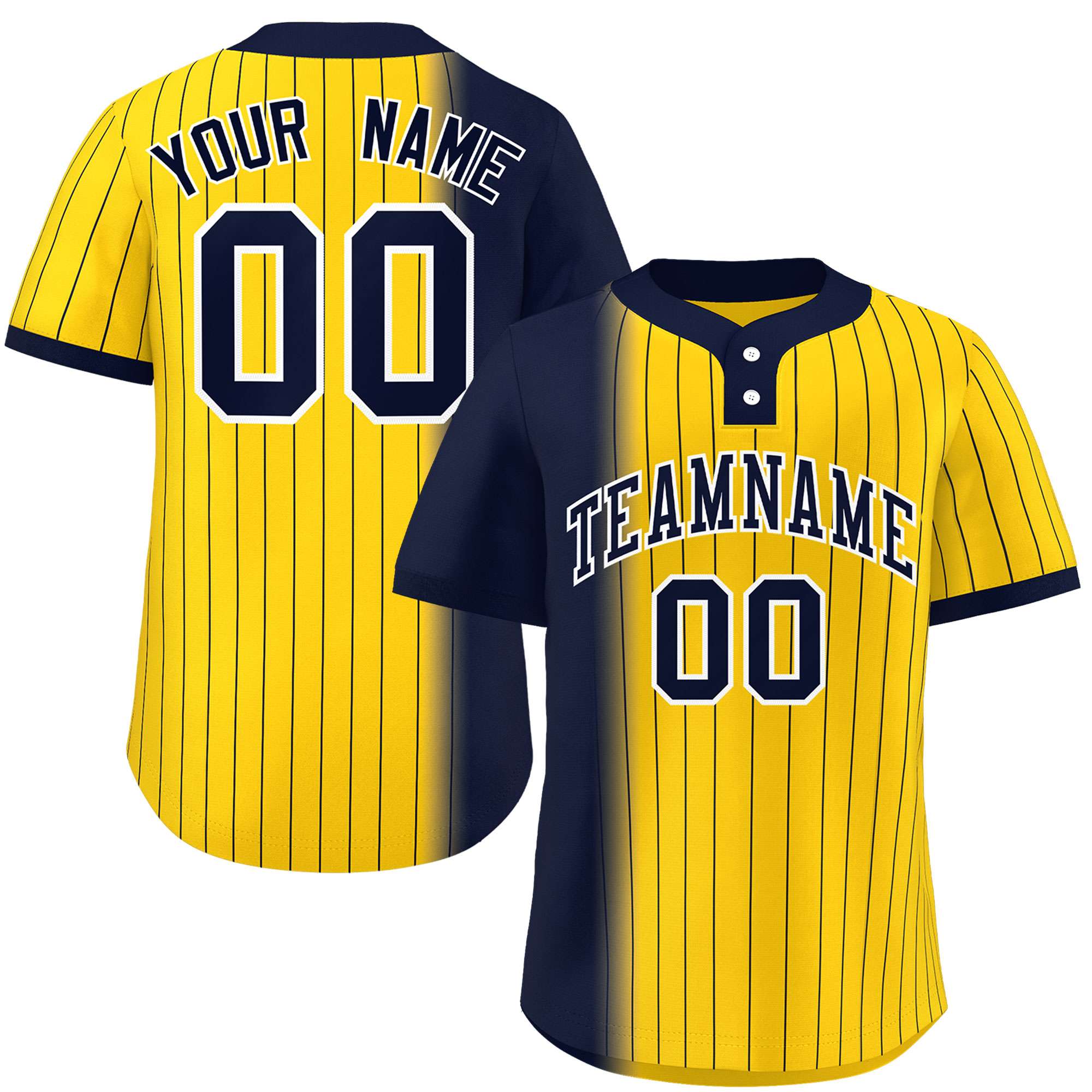 Custom Navy Gold Gradient Stripe Fashion Authentic Two-Button Baseball Jersey