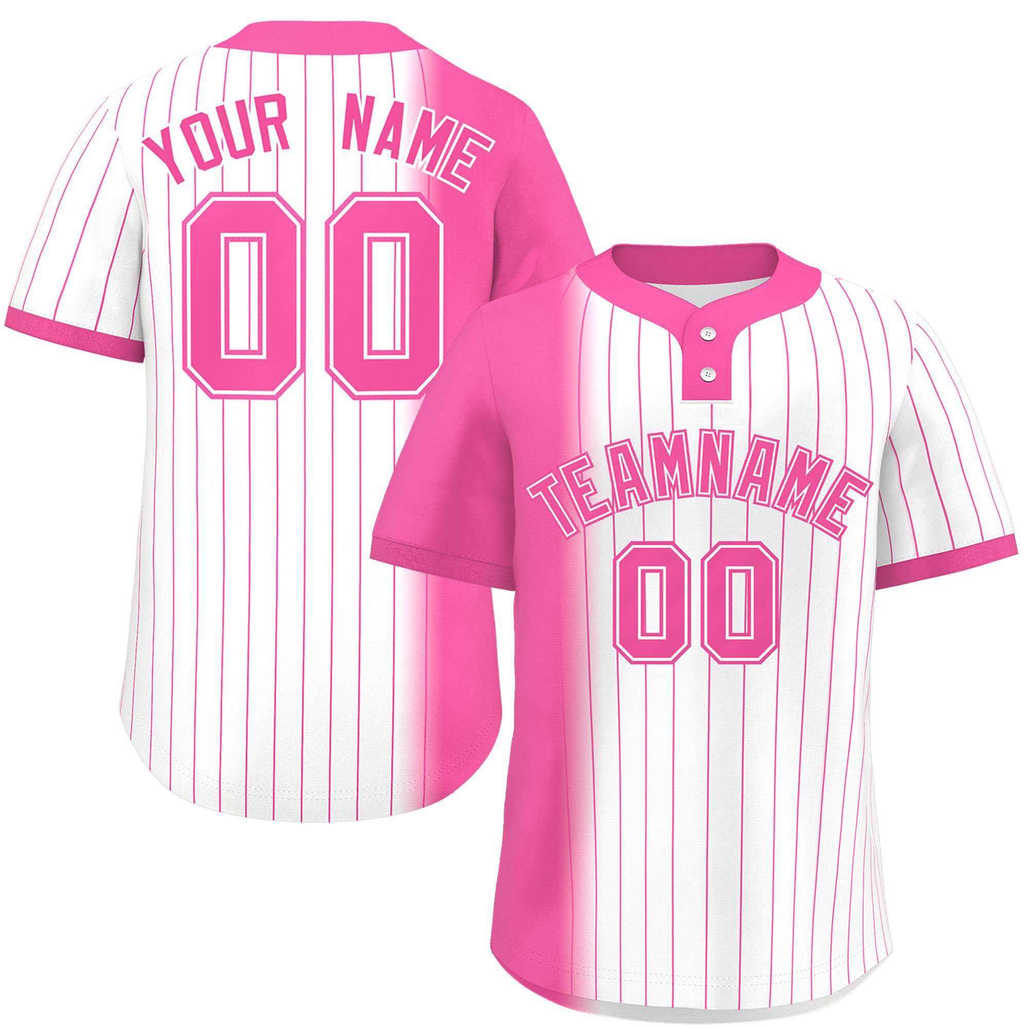 Custom Pink White Gradient Stripe Fashion Authentic Two-Button Baseball Jersey