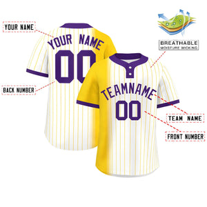 Custom Gold White-Purple Gradient Stripe Fashion Authentic Two-Button Baseball Jersey