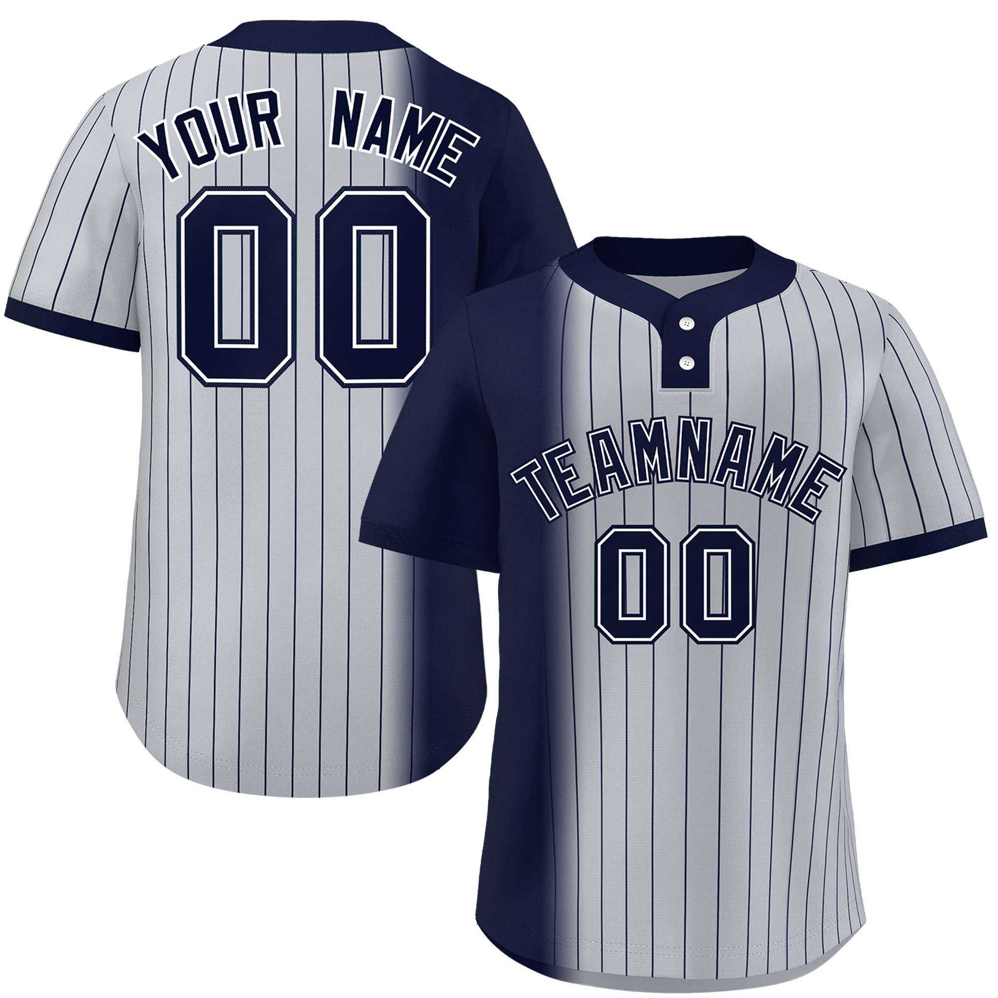 Custom Navy Gray Gradient Stripe Fashion Authentic Two-Button Baseball Jersey