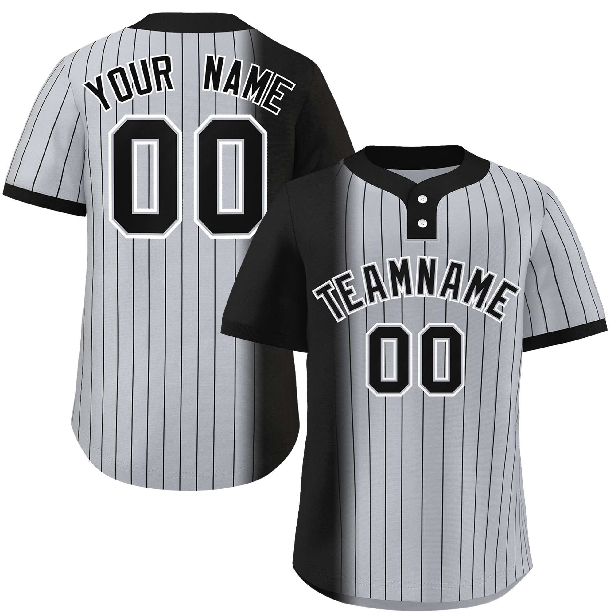 Custom Black Gray Gradient Stripe Fashion Authentic Two-Button Baseball Jersey