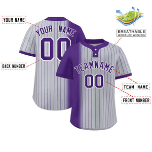 Custom Purple Gray Gradient Stripe Fashion Authentic Two-Button Baseball Jersey