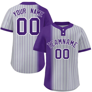 Custom Purple Gray Gradient Stripe Fashion Authentic Two-Button Baseball Jersey