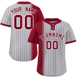 Custom Crimson Gray Gradient Stripe Fashion Authentic Two-Button Baseball Jersey