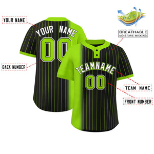 Custom Neon Green Black Gradient Stripe Fashion Authentic Two-Button Baseball Jersey