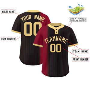 Custom Crimson Black-Khaki Gradient Stripe Fashion Authentic Two-Button Baseball Jersey