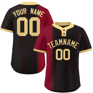 Custom Crimson Black-Khaki Gradient Stripe Fashion Authentic Two-Button Baseball Jersey