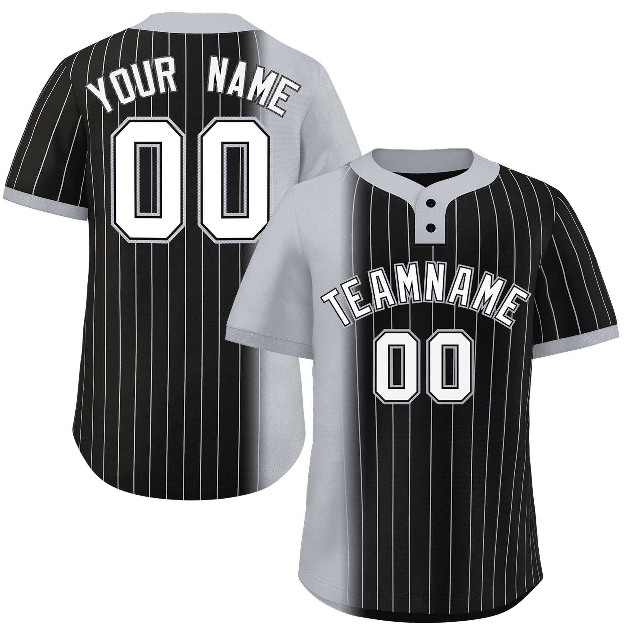 Custom Gray Black Gradient Stripe Fashion Authentic Two-Button Baseball Jersey