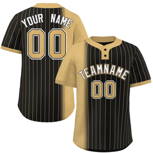 Custom Old Gold Black Gradient Stripe Fashion Authentic Two-Button Baseball Jersey