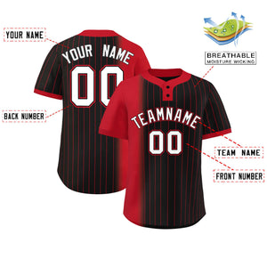 Custom Red Black Gradient Stripe Fashion Authentic Two-Button Baseball Jersey