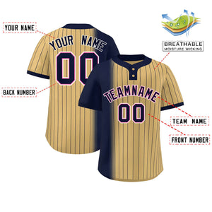 Custom Navy Old Gold Gradient Stripe Fashion Authentic Two-Button Baseball Jersey