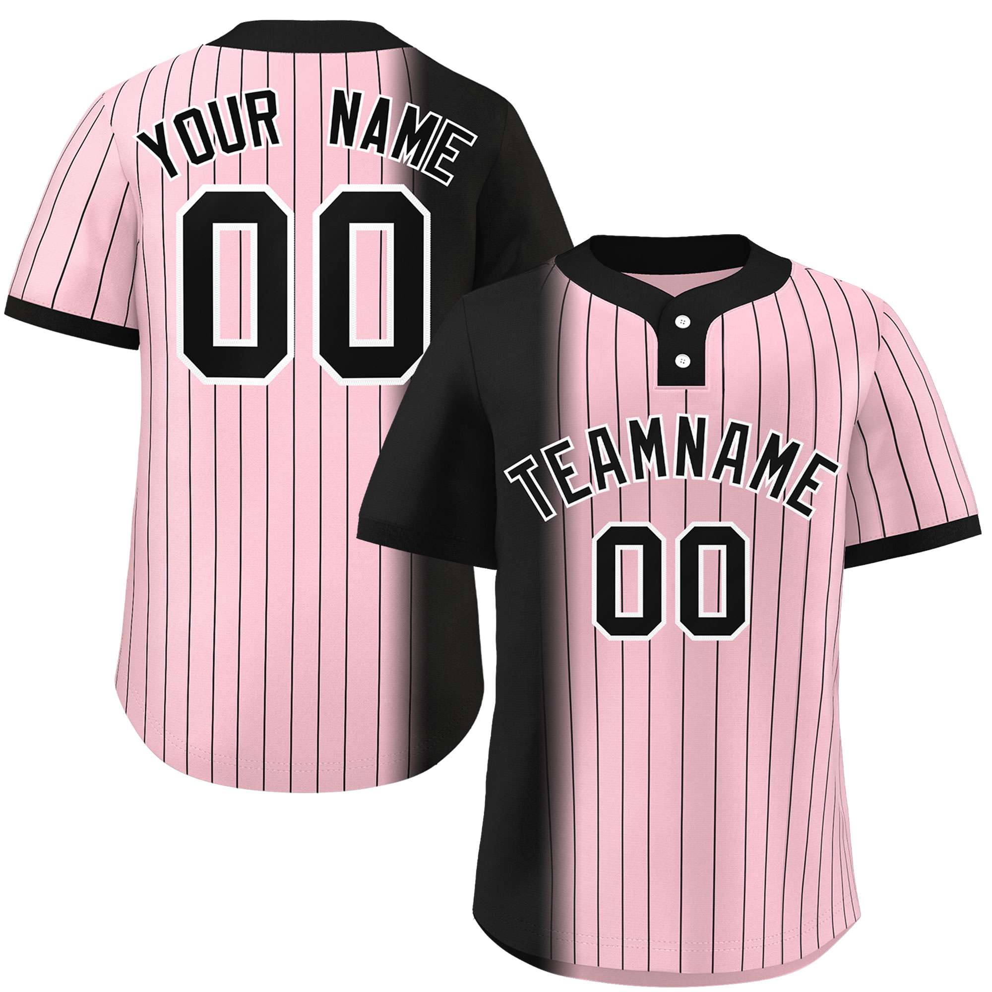 Custom Black Light Pink Gradient Stripe Fashion Authentic Two-Button Baseball Jersey