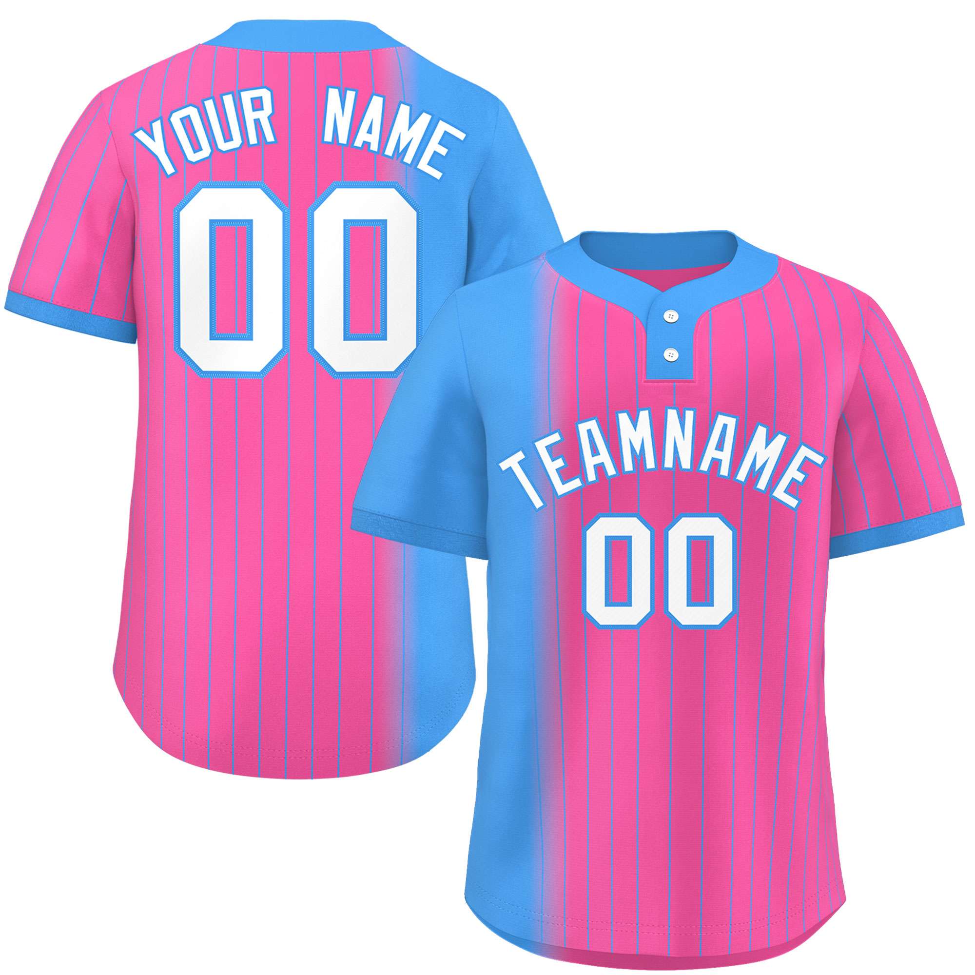 Custom Powder Blue Pink Gradient Stripe Fashion Authentic Two-Button Baseball Jersey