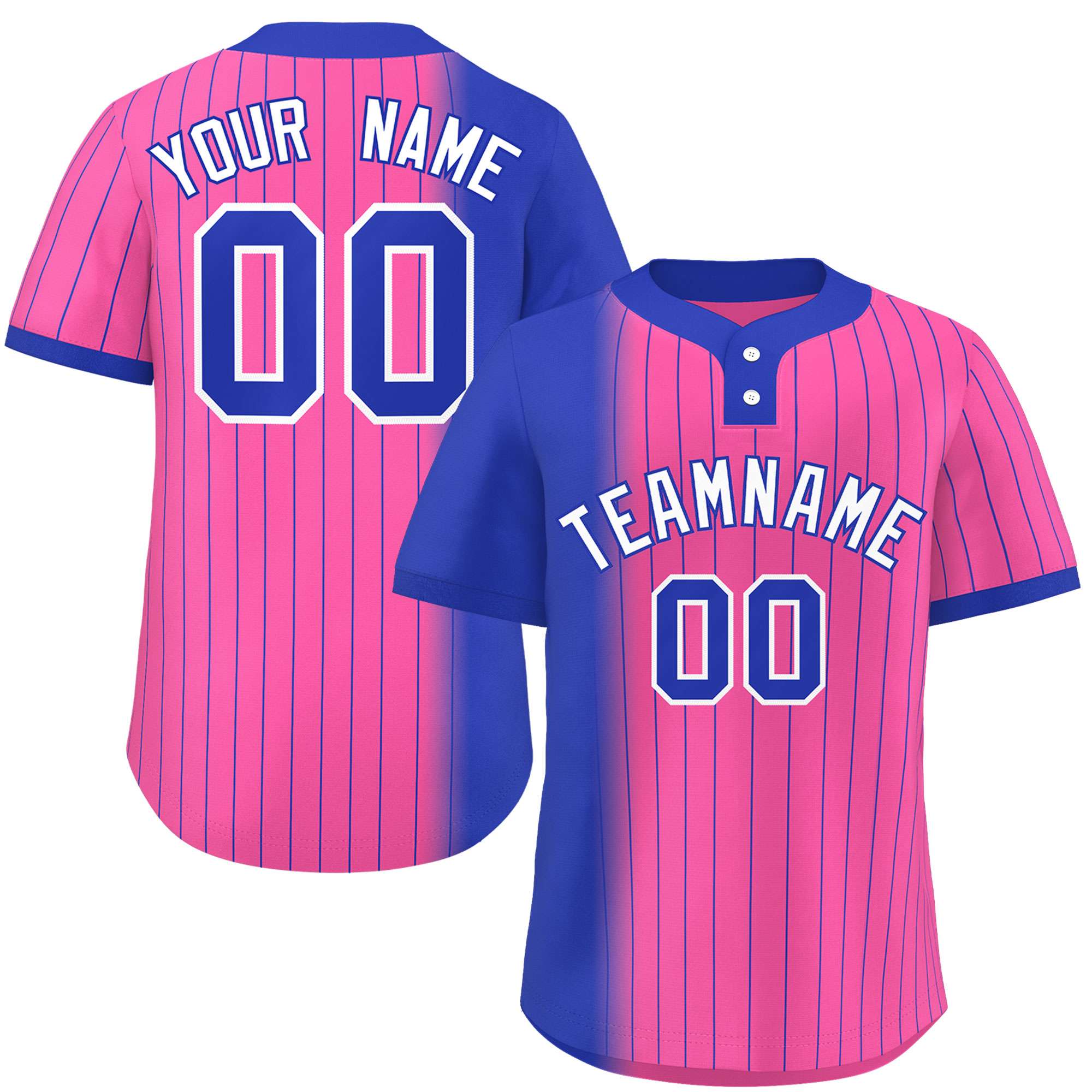 Custom Royal Pink Gradient Stripe Fashion Authentic Two-Button Baseball Jersey