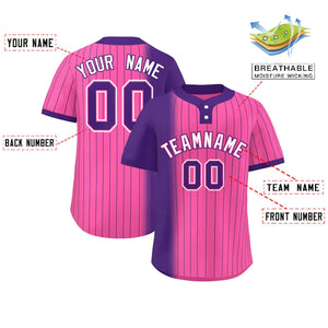 Custom Purple Pink Gradient Stripe Fashion Authentic Two-Button Baseball Jersey