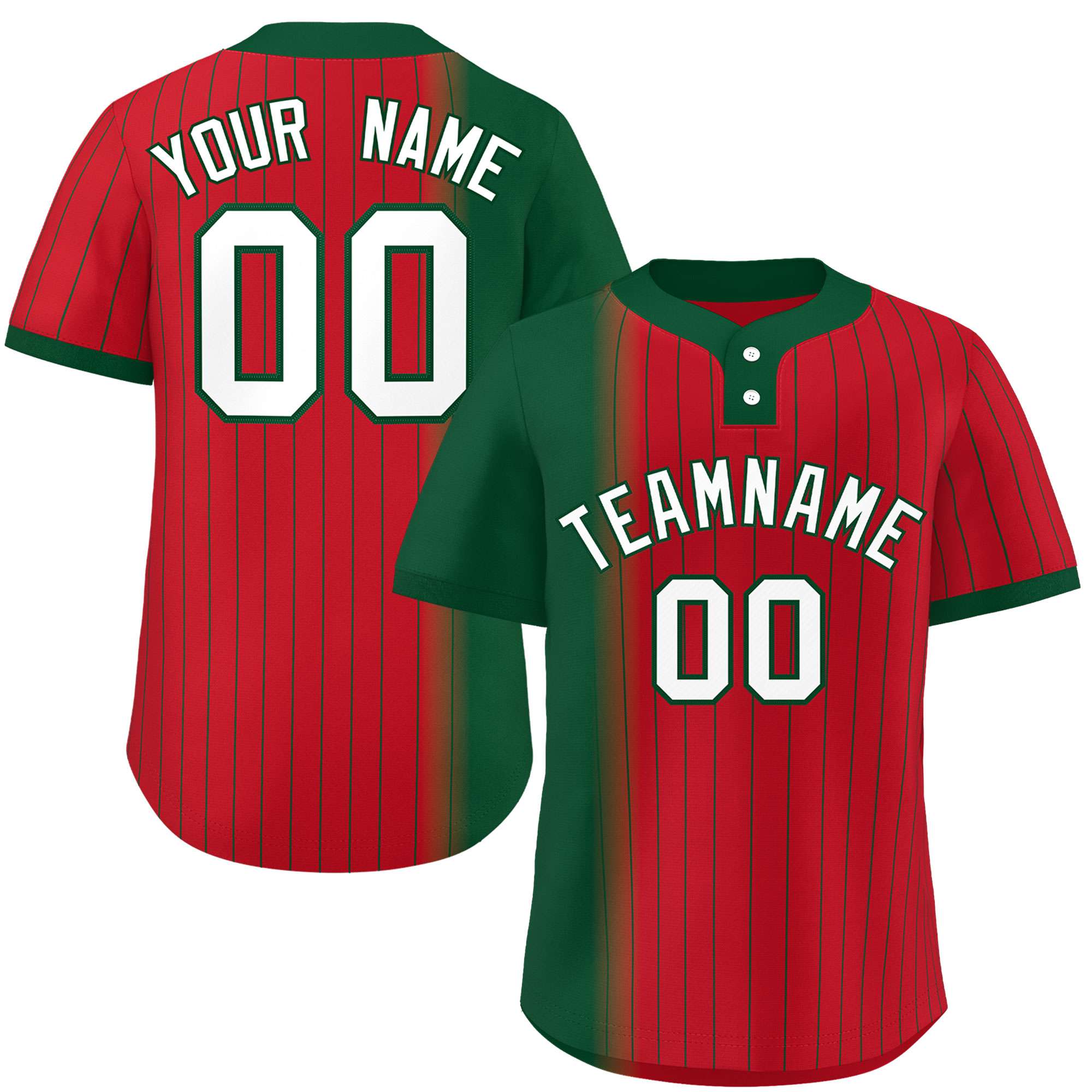 Custom Green Red Gradient Stripe Fashion Authentic Two-Button Baseball Jersey