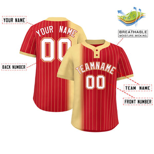 Custom Khaki Red Gradient Stripe Fashion Authentic Two-Button Baseball Jersey