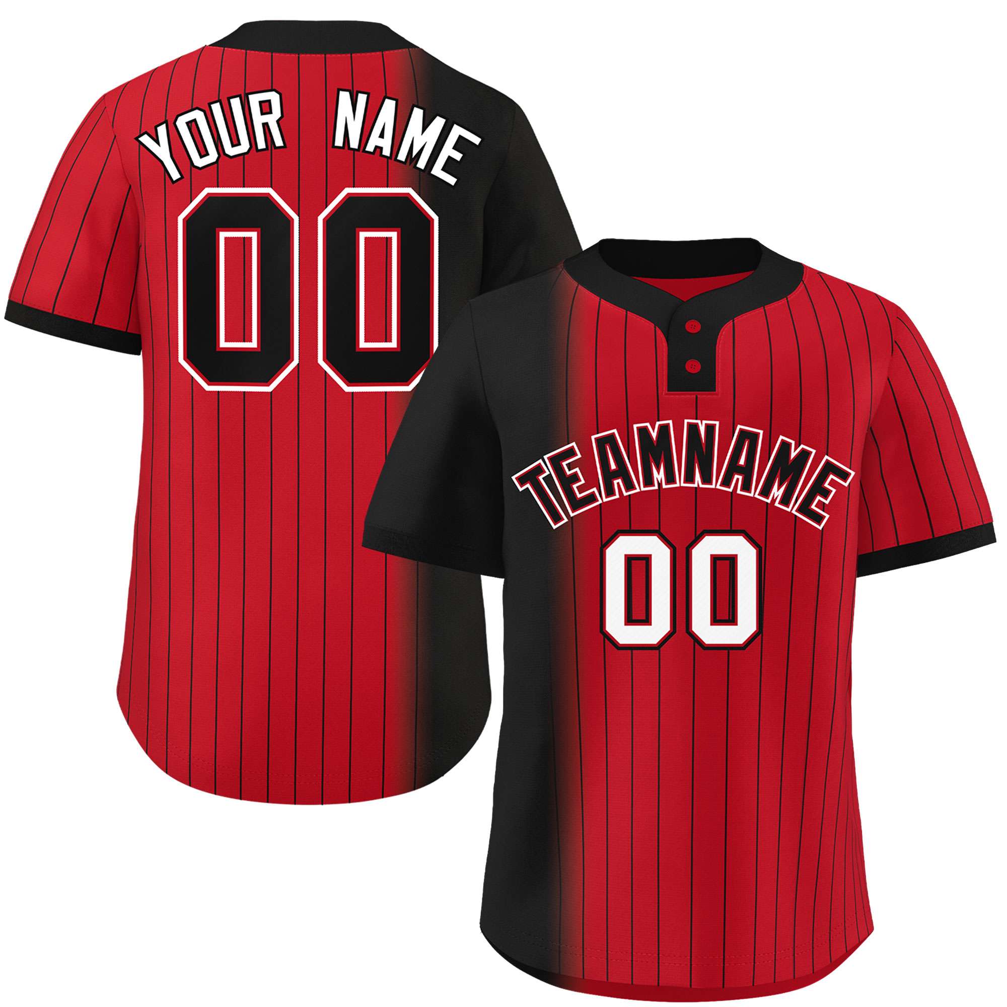 Custom Black Red Gradient Stripe Fashion Authentic Two-Button Baseball Jersey