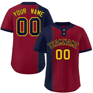 Custom Navy Crimson Gradient Stripe Fashion Authentic Two-Button Baseball Jersey