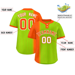 Custom Orange Neon Green Gradient Stripe Fashion Authentic Two-Button Baseball Jersey