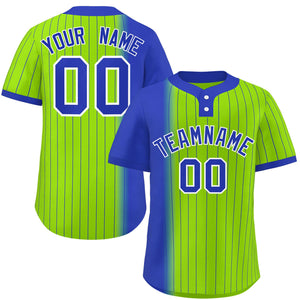 Custom Royal Neon Green Gradient Stripe Fashion Authentic Two-Button Baseball Jersey