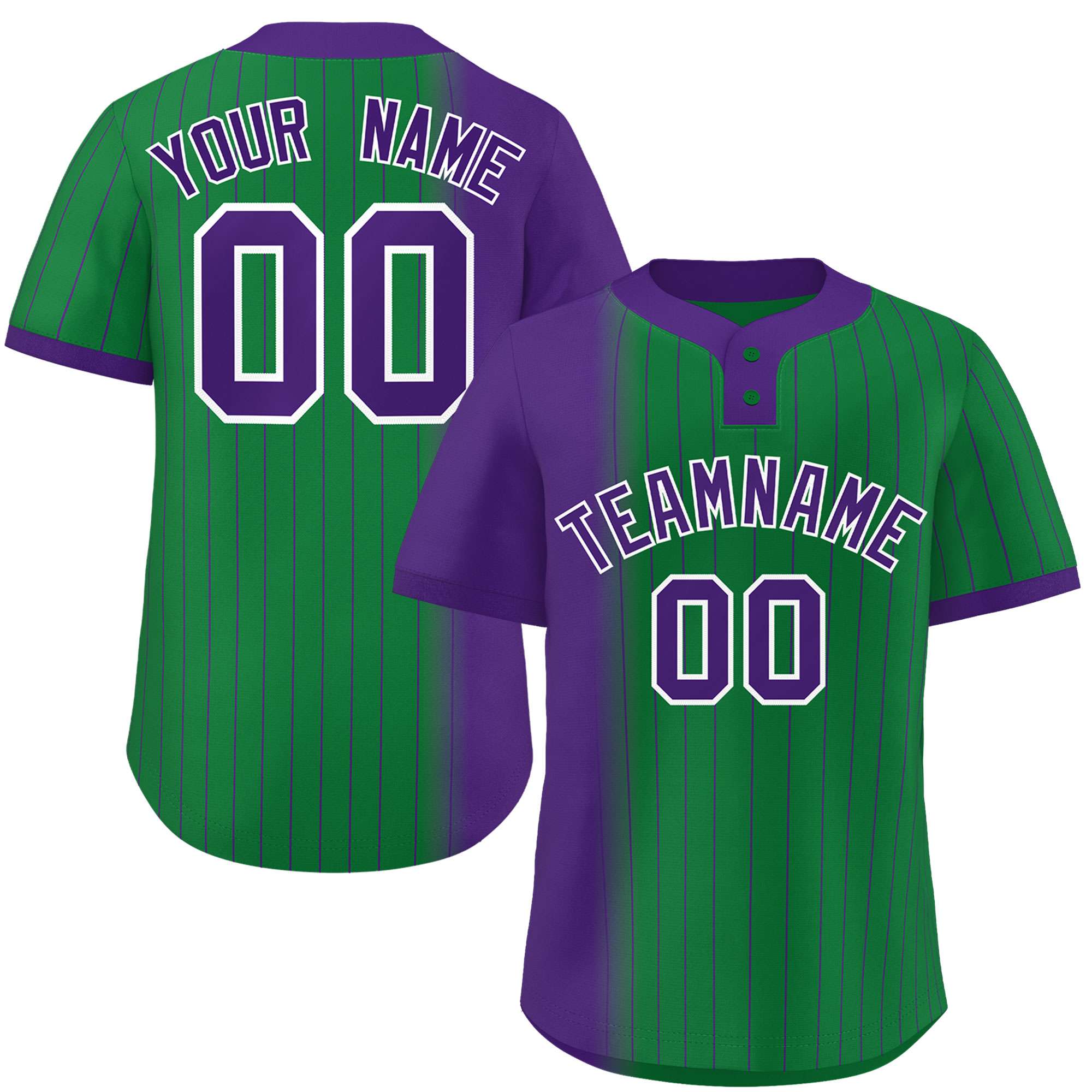 Custom Purple Kelly Green Gradient Stripe Fashion Authentic Two-Button Baseball Jersey