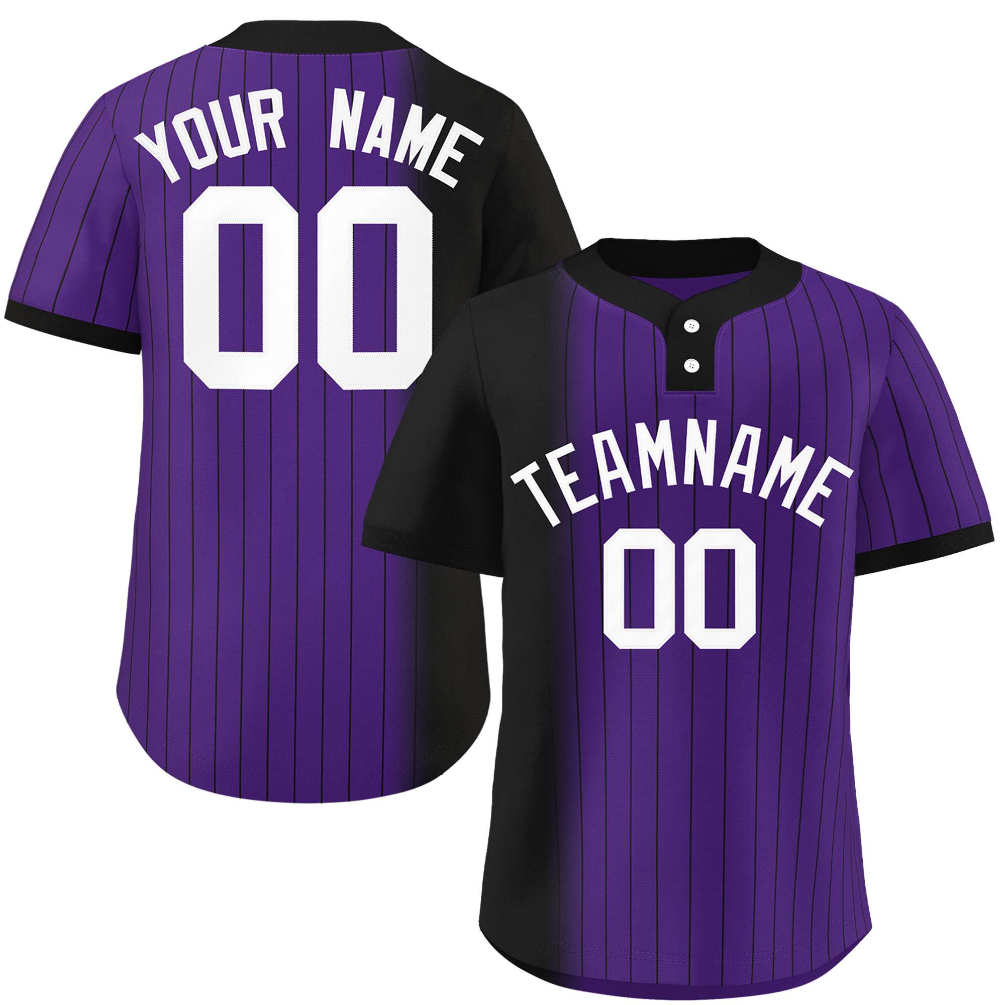 Custom Black Purple Gradient Stripe Fashion Authentic Two-Button Baseball Jersey