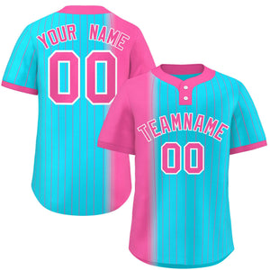 Custom Pink Sky Blue Gradient Stripe Fashion Authentic Two-Button Baseball Jersey