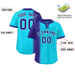 Custom Violet Sky Blue Gradient Stripe Fashion Authentic Two-Button Baseball Jersey