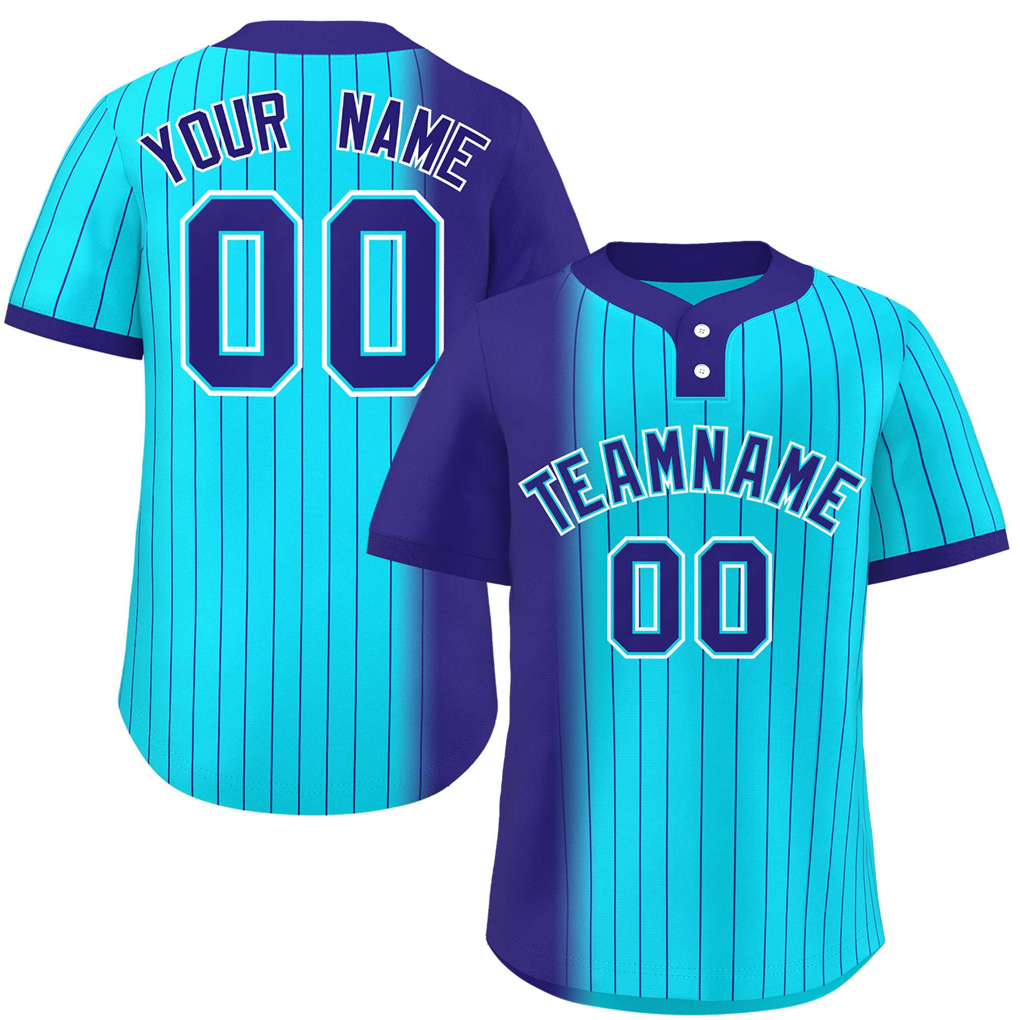 Custom Violet Sky Blue Gradient Stripe Fashion Authentic Two-Button Baseball Jersey