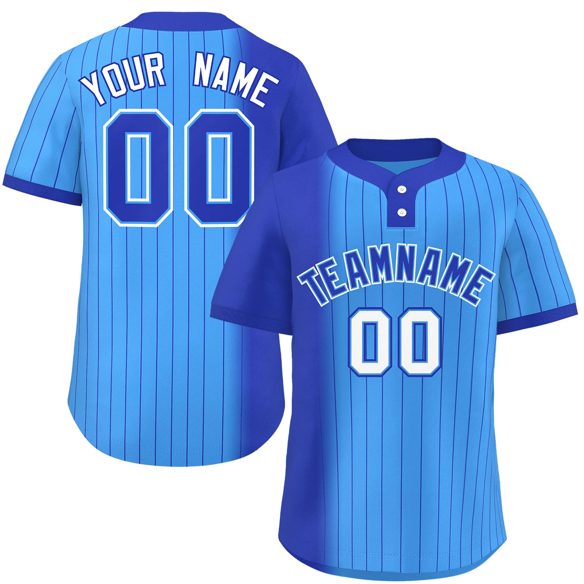 Custom Royal Powder Blue Gradient Stripe Fashion Authentic Two-Button Baseball Jersey