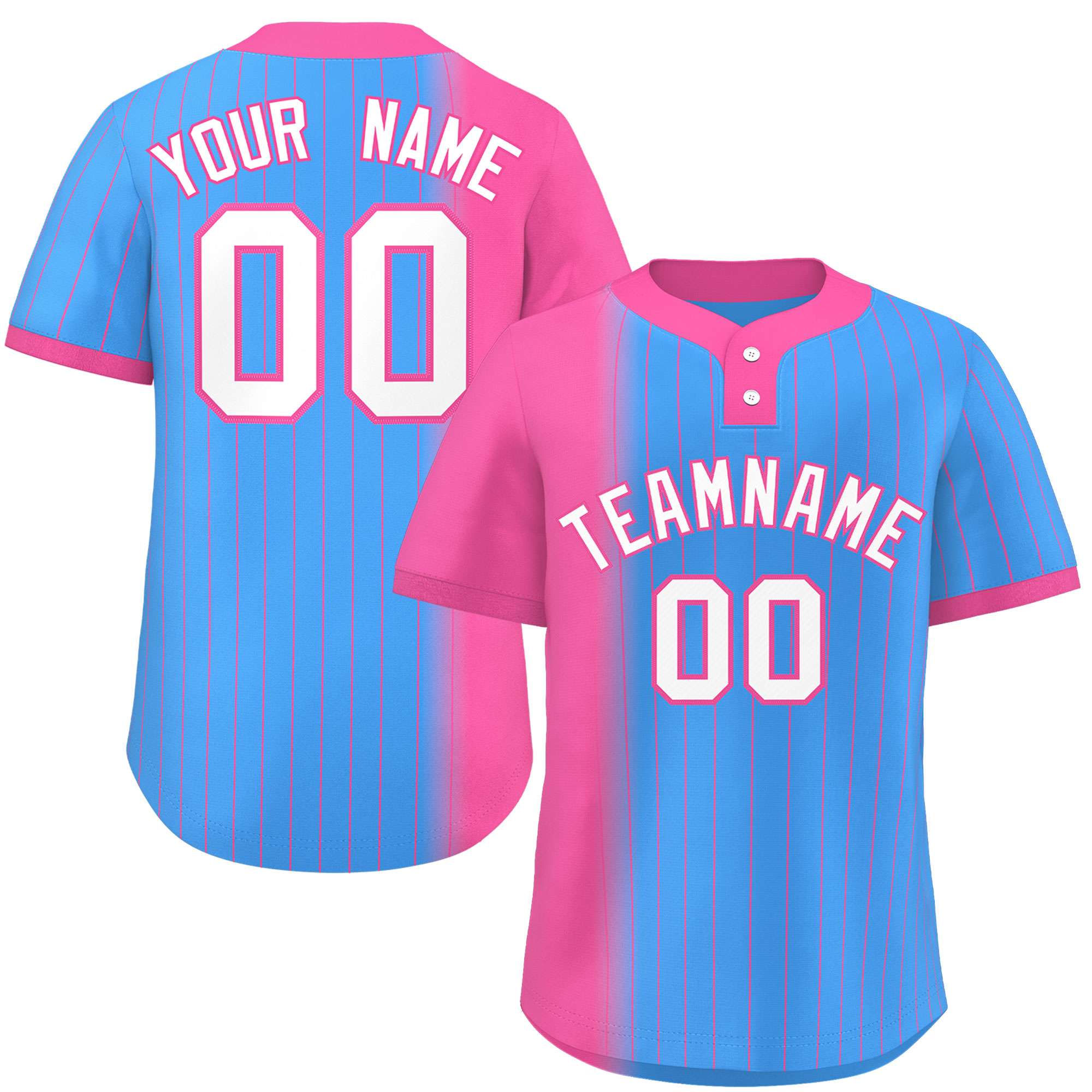 Custom Pink Powder Blue Gradient Stripe Fashion Authentic Two-Button Baseball Jersey