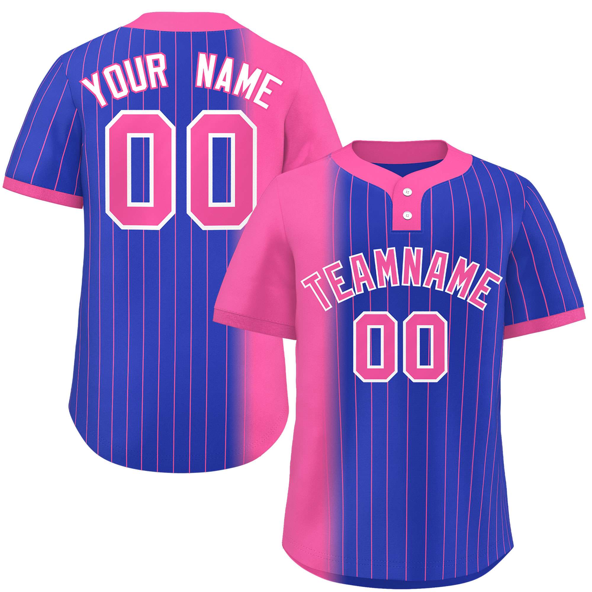 Custom Pink Royal Gradient Stripe Fashion Authentic Two-Button Baseball Jersey