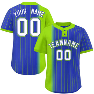 Custom Neon Green Royal Gradient Stripe Fashion Authentic Two-Button Baseball Jersey