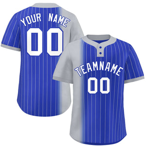 Custom Gray Royal Gradient Stripe Fashion Authentic Two-Button Baseball Jersey